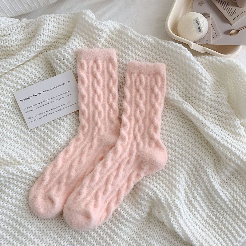 Soft Waxy Macaron Color Thermal Socks For Women Cozy Warm Gift