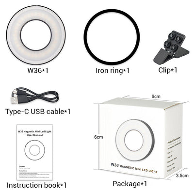 Magnetic Ring Phone Fill Light With Adjustable Clip For Selfies