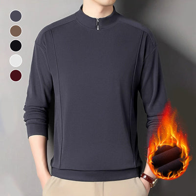 Men's Long Sleeve Pullover With Zippered Collar Cozy Fit