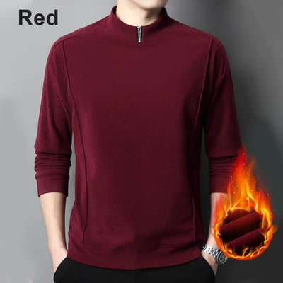 Men's Long Sleeve Pullover With Zippered Collar Cozy Fit