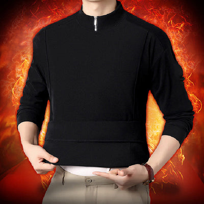 Men's Long Sleeve Pullover With Zippered Collar Cozy Fit