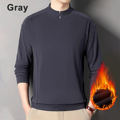 Men's Long Sleeve Pullover With Zippered Collar Cozy Fit