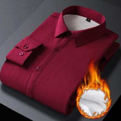 Fleece Business Shirt For Men Stretch Comfortable Office Wear