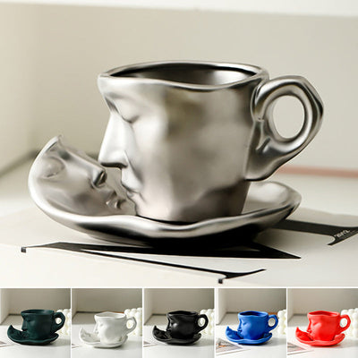Creative Ceramic Face Coffee Mug With Artistic Metal Touch Design