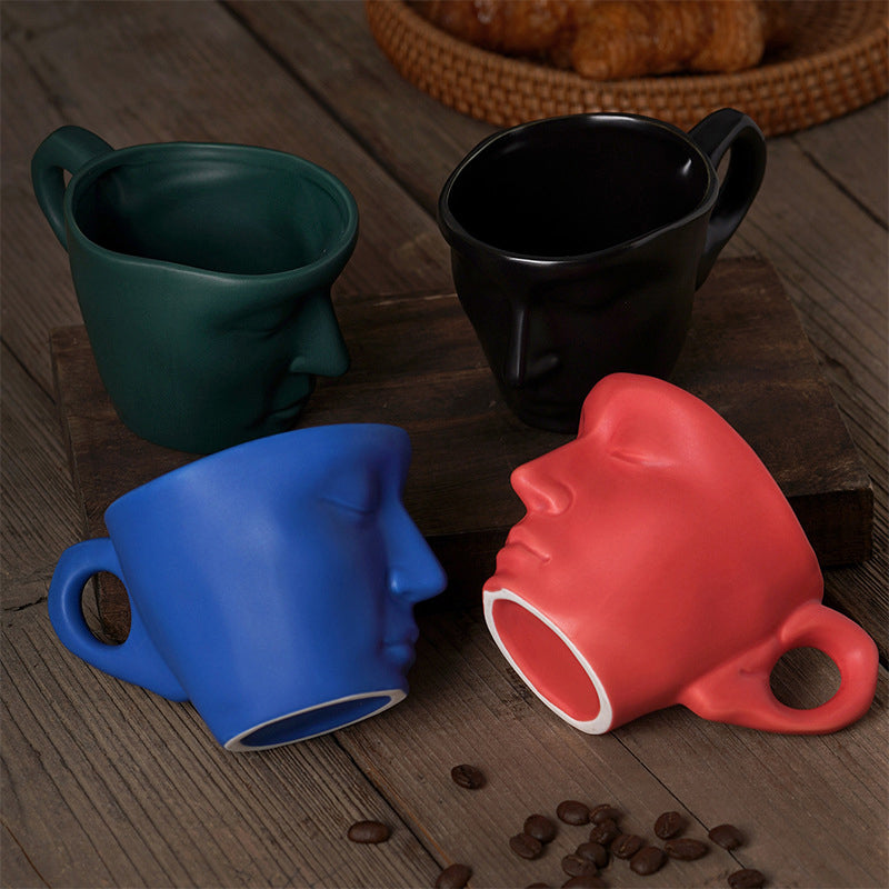 Creative Ceramic Face Coffee Mug With Artistic Metal Touch Design