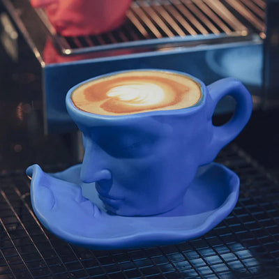 Creative Ceramic Face Coffee Mug With Artistic Metal Touch Design