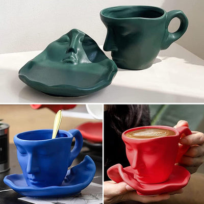 Creative Ceramic Face Coffee Mug With Artistic Metal Touch Design