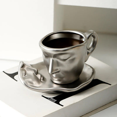 Creative Ceramic Face Coffee Mug With Artistic Metal Touch Design