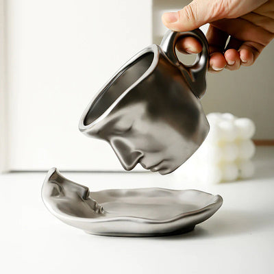 Creative Ceramic Face Coffee Mug With Artistic Metal Touch Design