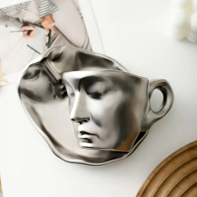 Creative Ceramic Face Coffee Mug With Artistic Metal Touch Design