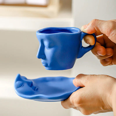 Creative Ceramic Face Coffee Mug With Artistic Metal Touch Design