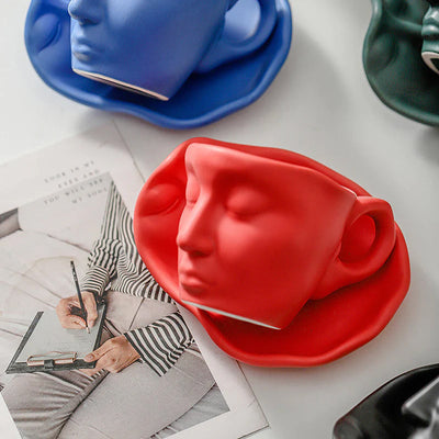 Creative Ceramic Face Coffee Mug With Artistic Metal Touch Design