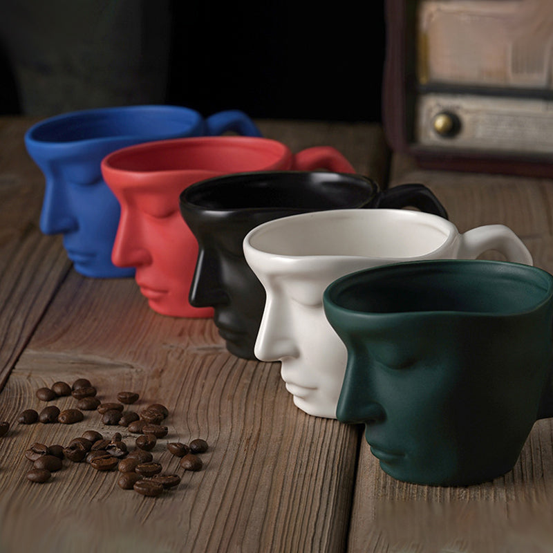 Creative Ceramic Face Coffee Mug With Artistic Metal Touch Design