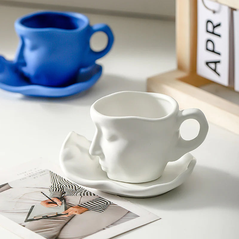 Creative Ceramic Face Coffee Mug With Artistic Metal Touch Design
