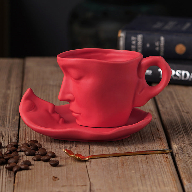 Creative Ceramic Face Coffee Mug With Artistic Metal Touch Design