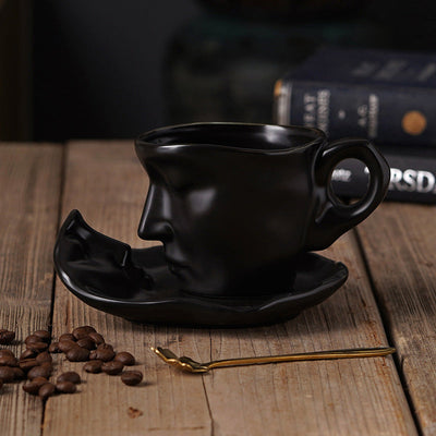 Creative Ceramic Face Coffee Mug With Artistic Metal Touch Design