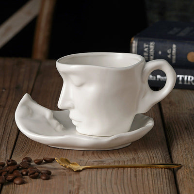 Creative Ceramic Face Coffee Mug With Artistic Metal Touch Design
