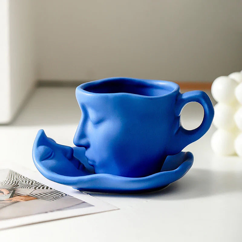 Creative Ceramic Face Coffee Mug With Artistic Metal Touch Design