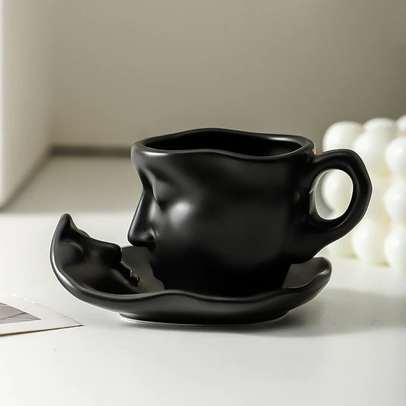 Creative Ceramic Face Coffee Mug With Artistic Metal Touch Design