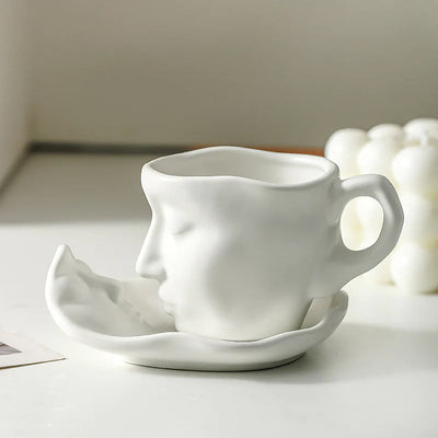 Creative Ceramic Face Coffee Mug With Artistic Metal Touch Design