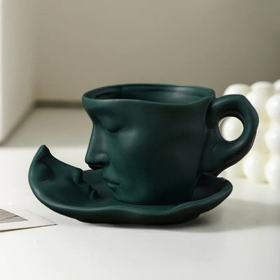 Creative Ceramic Face Coffee Mug With Artistic Metal Touch Design