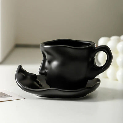 Creative Ceramic Face Coffee Mug With Artistic Metal Touch Design