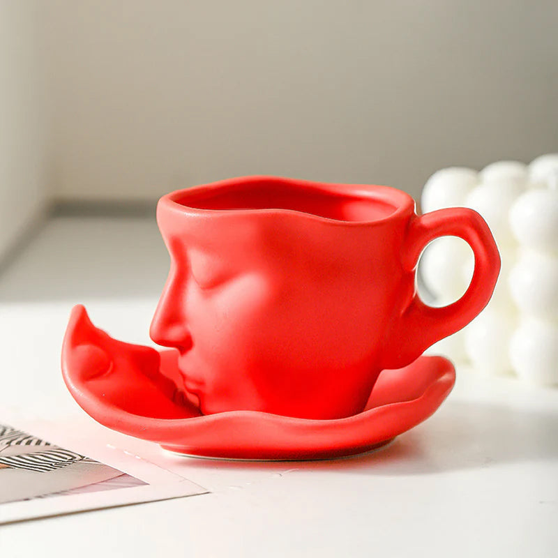 Creative Ceramic Face Coffee Mug With Artistic Metal Touch Design