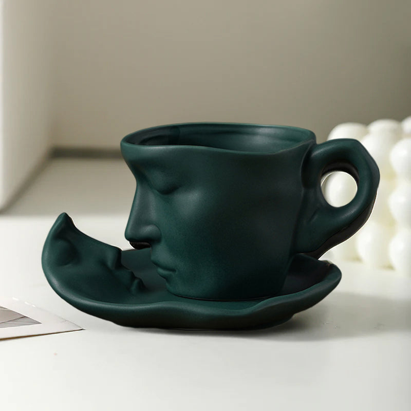 Creative Ceramic Face Coffee Mug With Artistic Metal Touch Design