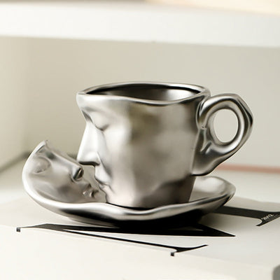 Creative Ceramic Face Coffee Mug With Artistic Metal Touch Design