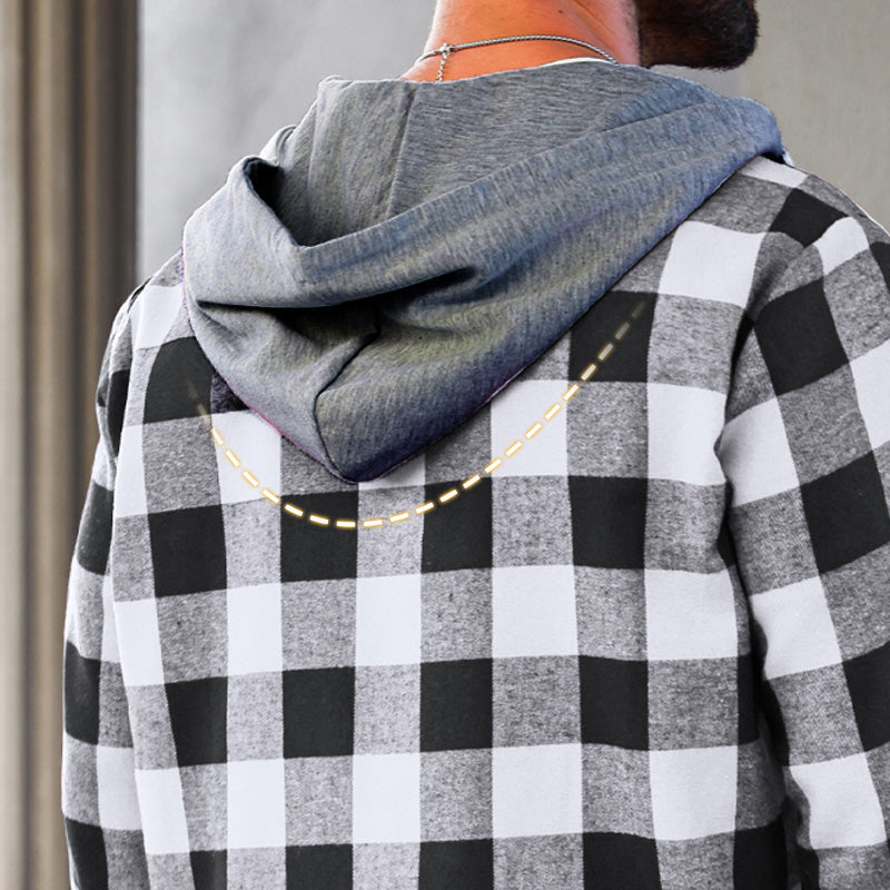 Men's Hooded Plaid Flannel Shirt Casual Comfortable Outdoor Wear