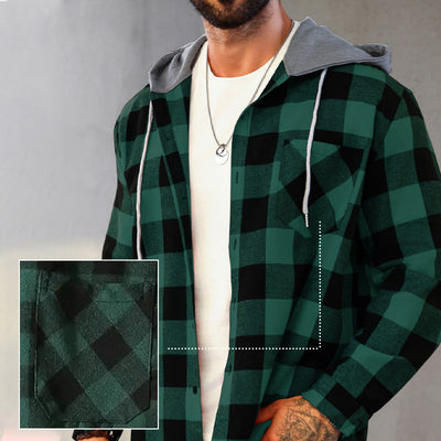 Men's Hooded Plaid Flannel Shirt Casual Comfortable Outdoor Wear