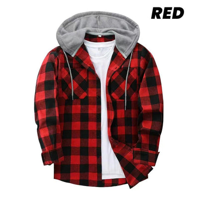 Men's Hooded Plaid Flannel Shirt Casual Comfortable Outdoor Wear