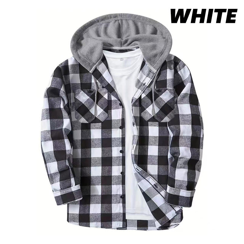 Men's Hooded Plaid Flannel Shirt Casual Comfortable Outdoor Wear