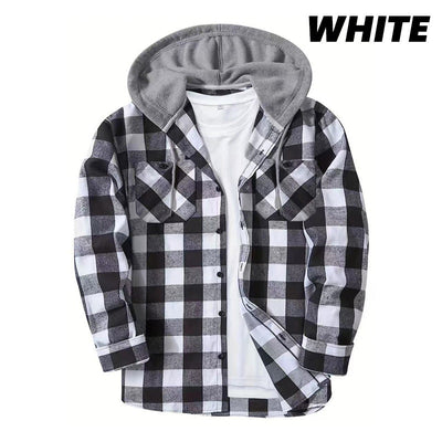 Men's Hooded Plaid Flannel Shirt Casual Comfortable Outdoor Wear