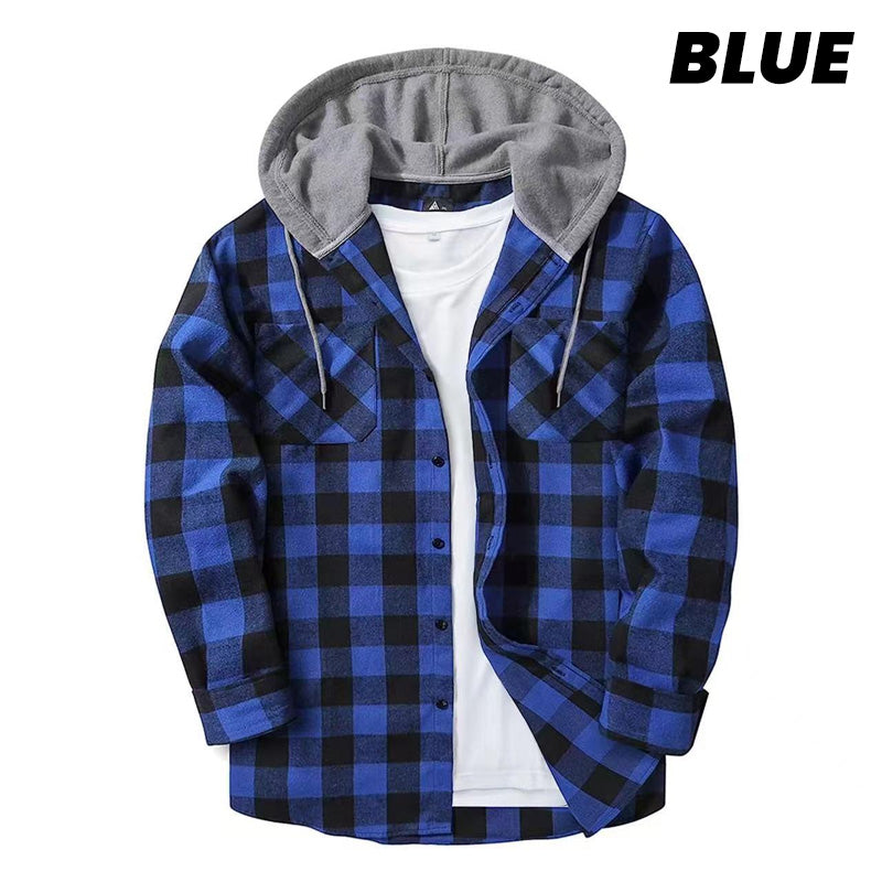 Men's Hooded Plaid Flannel Shirt Casual Comfortable Outdoor Wear