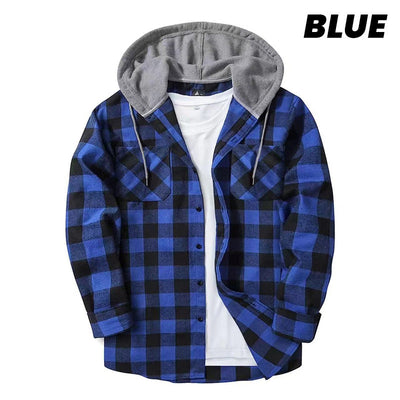 Men's Hooded Plaid Flannel Shirt Casual Comfortable Outdoor Wear
