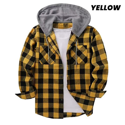 Men's Hooded Plaid Flannel Shirt Casual Comfortable Outdoor Wear