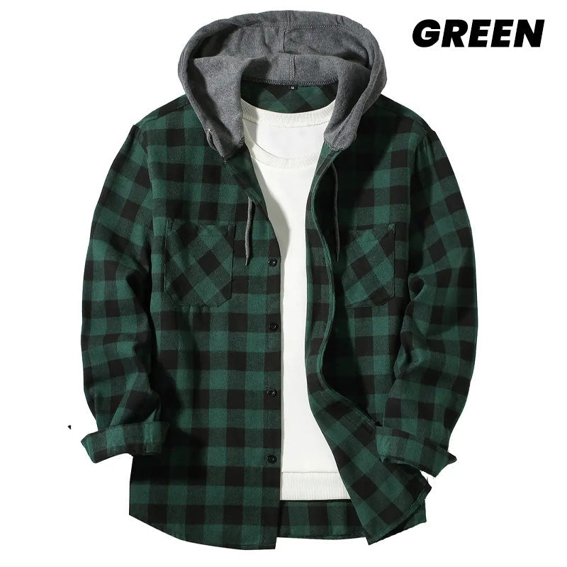 Men's Hooded Plaid Flannel Shirt Casual Comfortable Outdoor Wear