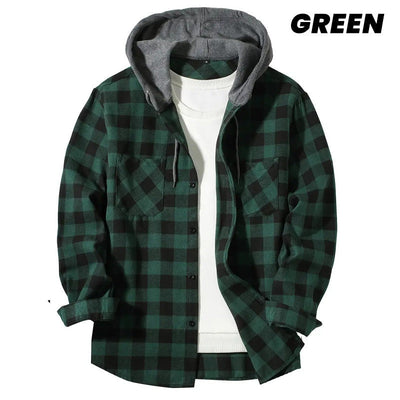 Men's Hooded Plaid Flannel Shirt Casual Comfortable Outdoor Wear