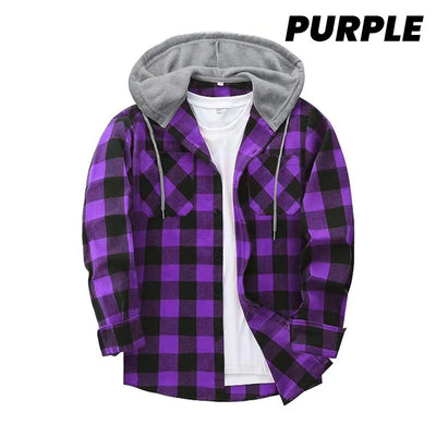 Men's Hooded Plaid Flannel Shirt Casual Comfortable Outdoor Wear