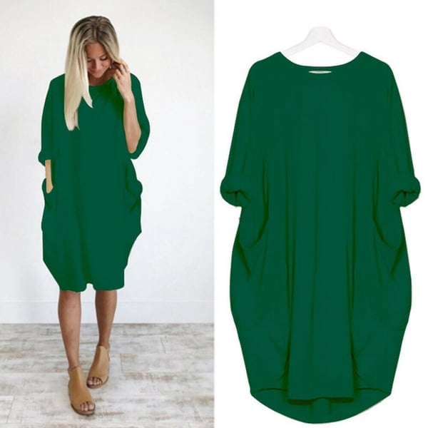 Women Casual Loose Pocket Long Sleeves Dress Comfortable Stylish
