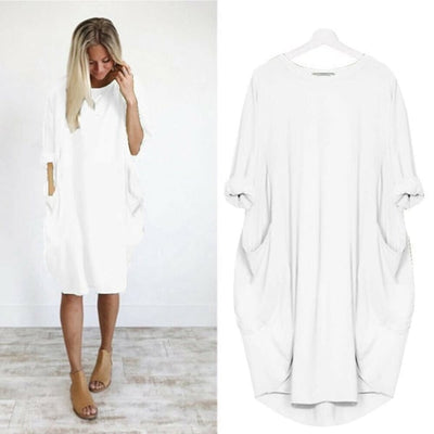 Women Casual Loose Pocket Long Sleeves Dress Comfortable Stylish