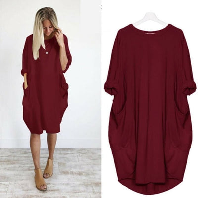Women Casual Loose Pocket Long Sleeves Dress Comfortable Stylish