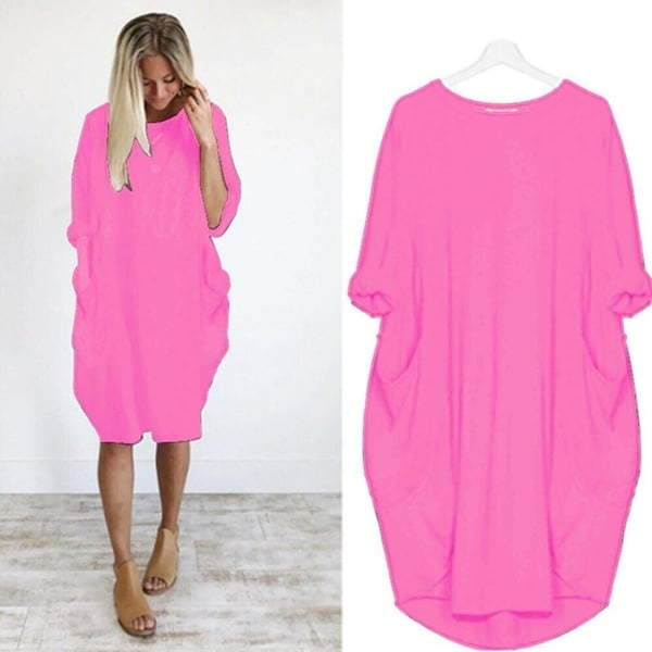 Women Casual Loose Pocket Long Sleeves Dress Comfortable Stylish