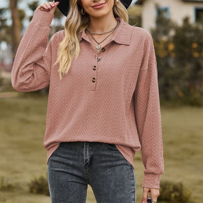 Women's Pullover Sweatshirt Solid Color Button Closure Top