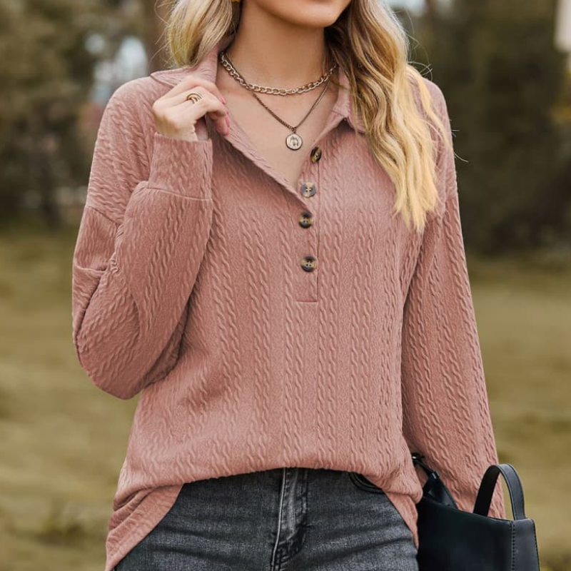 Women's Pullover Sweatshirt Solid Color Button Closure Top