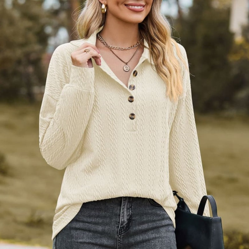 Women's Pullover Sweatshirt Solid Color Button Closure Top