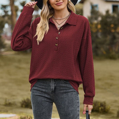 Women's Pullover Sweatshirt Solid Color Button Closure Top