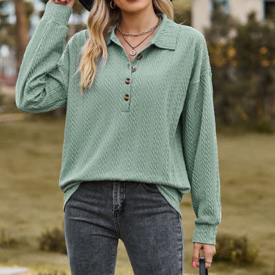 Women's Pullover Sweatshirt Solid Color Button Closure Top