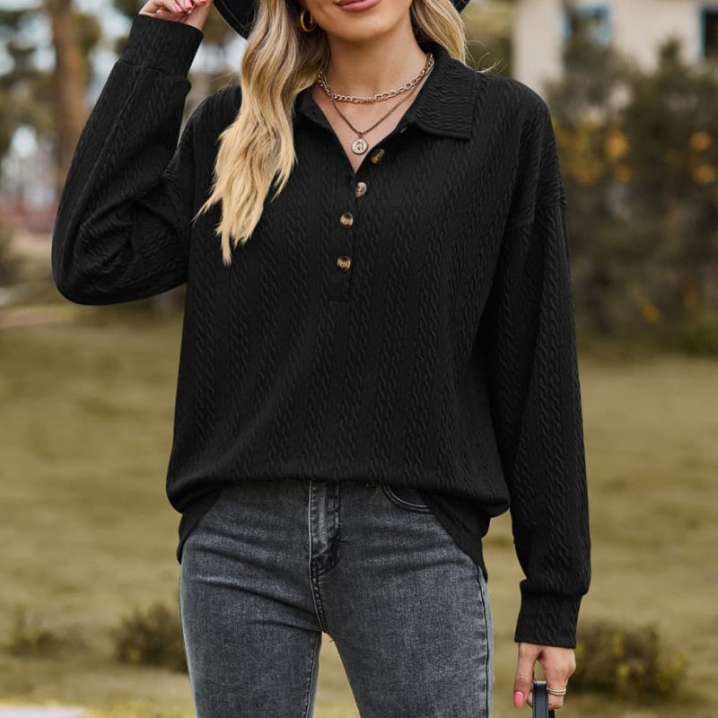 Women's Pullover Sweatshirt Solid Color Button Closure Top